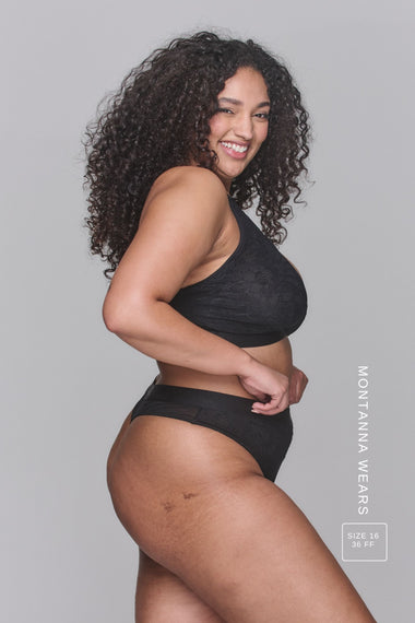 Synergy Lace and Mesh Thong - Black