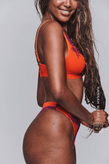 Floral Embroidered Bralette & Thong Set - Orange
