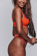 Floral Embroidered Bralette & Thong Set - Orange