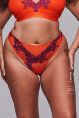 Floral Embroidered Thong - Orange