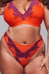 Floral Embroidered Thong - Orange