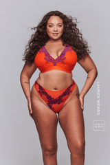 Floral Embroidered Bralette & Thong Set - Orange