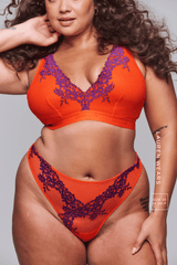 Floral Embroidered Bralette & Thong Set - Orange