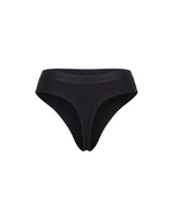 Black low-rise bikini briefs with a wide elastic waistband, shown against a plain white background.