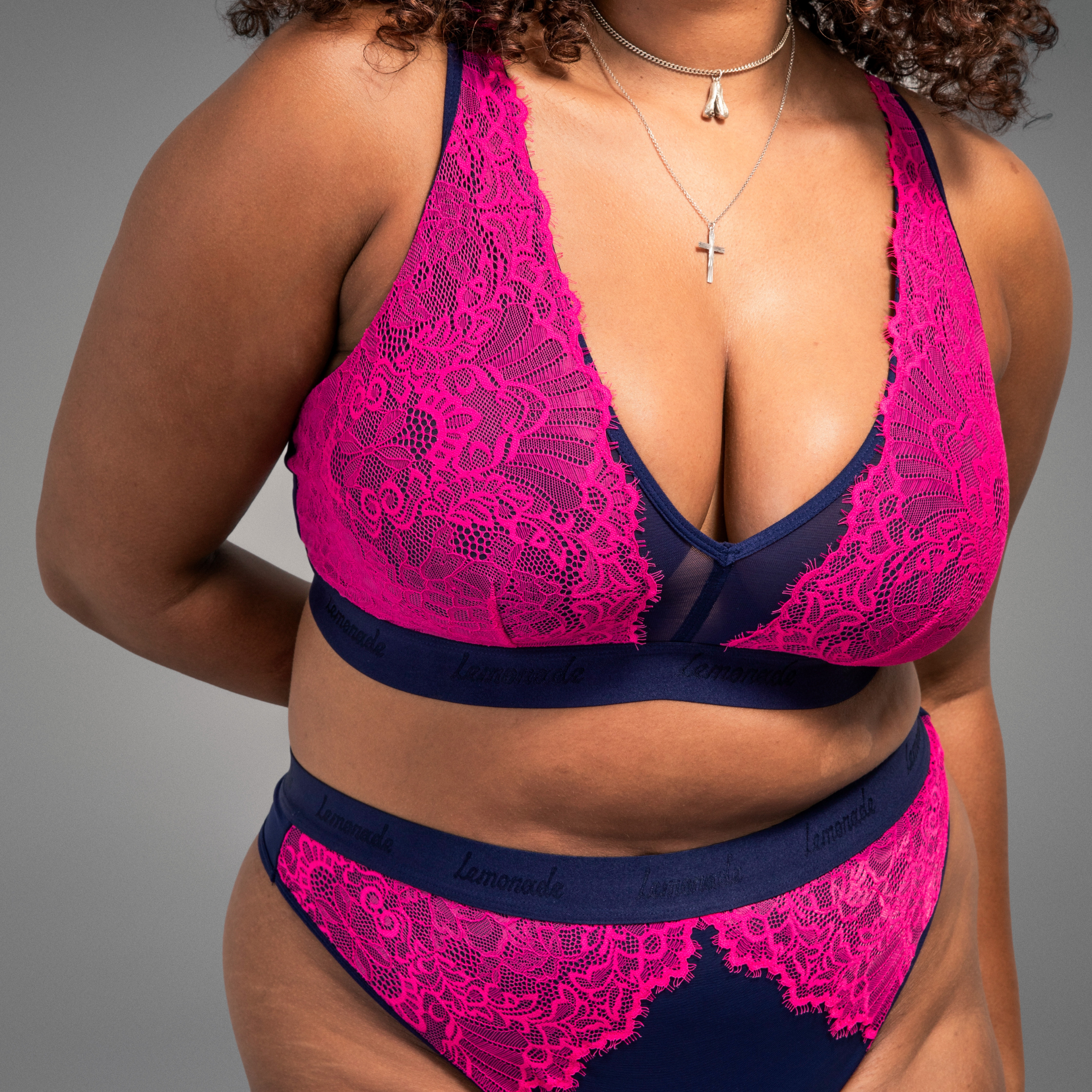 Synergy Lace Fuller Cup Bralette - Pink & Navy