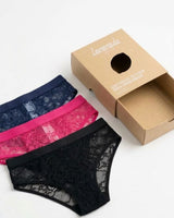 An image of three pairs of briefs from lemonade dolls with different lace colours 