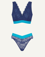 Lace Bralette & V-Brazilian Set - Navy