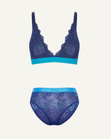 Signature Lace Bralette & Brief Set - Midnight Blue