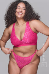 Iridescent Lace Fuller Cup & Tanga Set - Pink