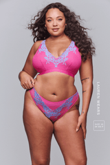 Floral Embroidered Bralette & Thong Set - Pink