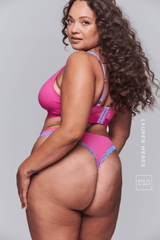 Floral Embroidered Bralette & Thong Set - Pink