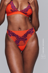 Floral Embroidered Thong - Orange