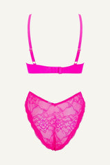 Push-upbeha & Brazilian-slip met Signature Lace Mix - Neon Pink