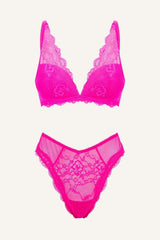 All Wonder, All You Push Up Bra & Signature Lace Mix V Brazilian Set - Neon Pink