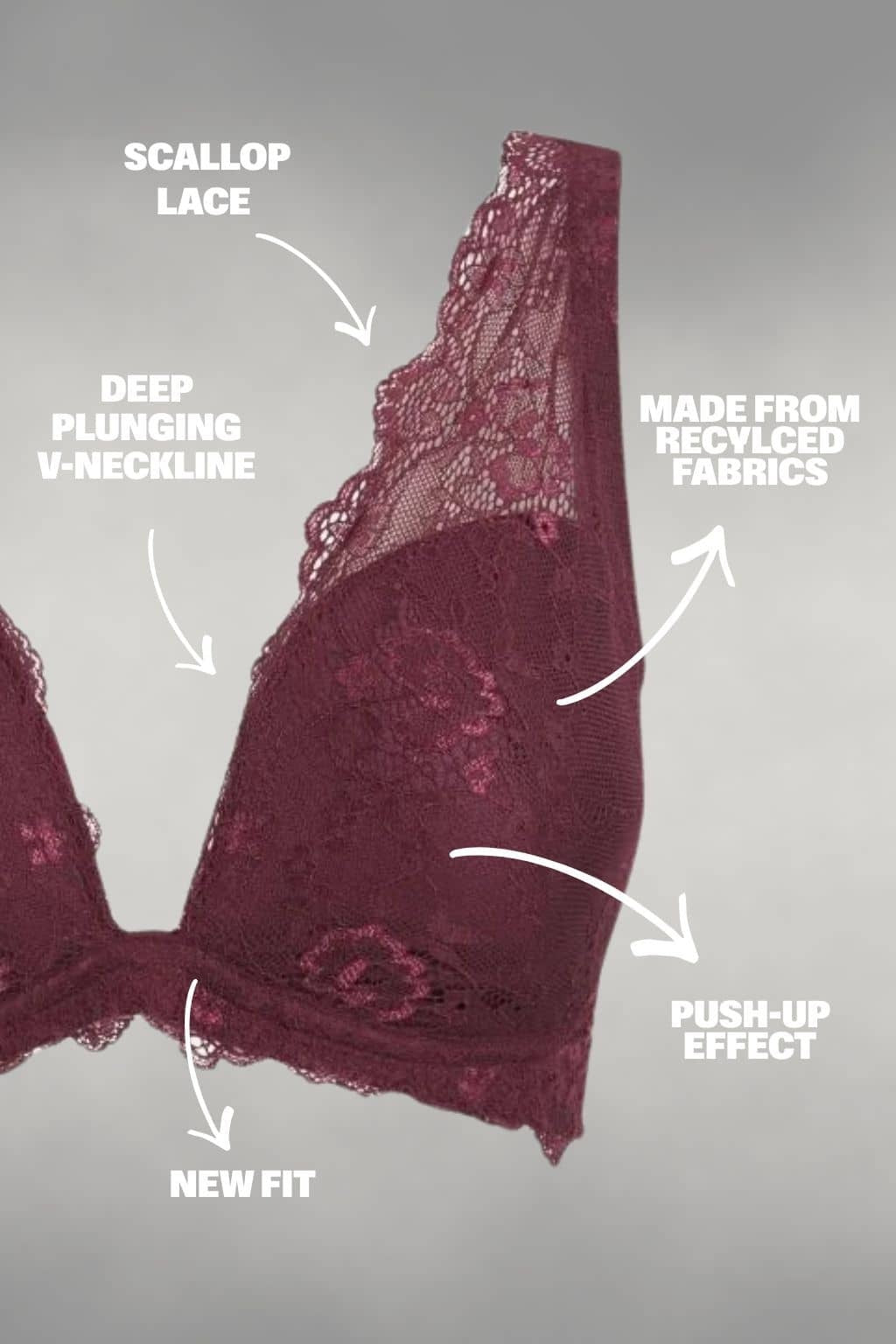 a ghost image of one side of a wine lace push up with decriptions on it 