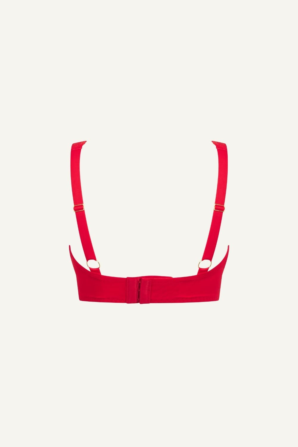 A ghost image of the back of a red lace push up bra 