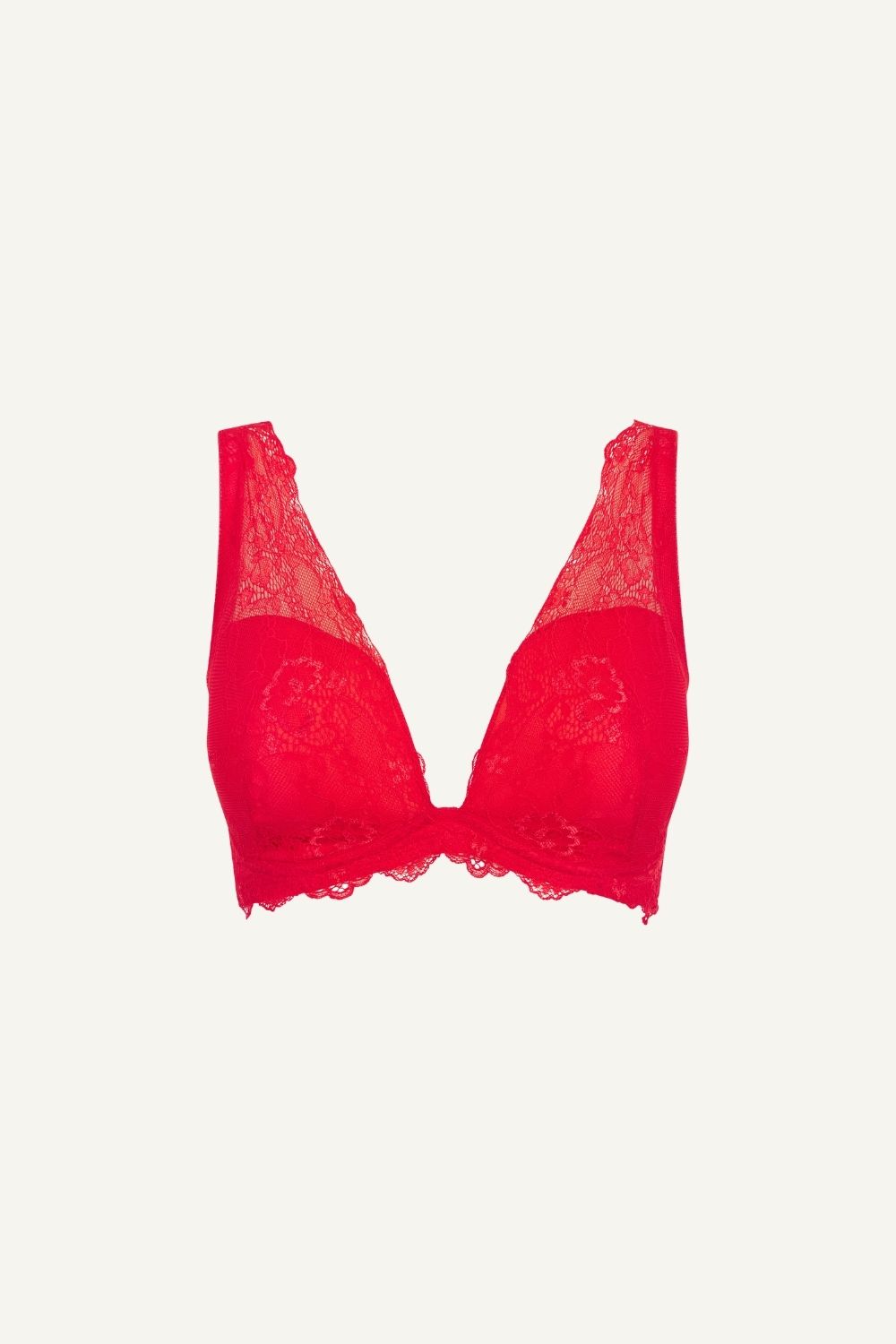 A ghost image of the front of a red lace push up bra 