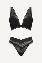 Black Lace Push Up Bra And Brazilian Set