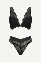 All Wonder, Push Up Bra & V Brazilian Set - Black