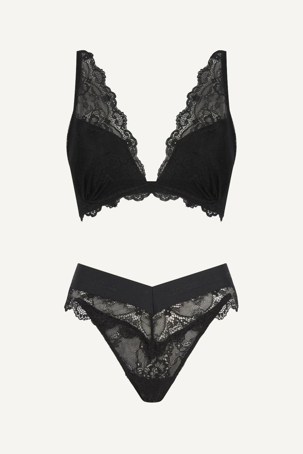 Black Lace Push Up Bra And Brazilian Set