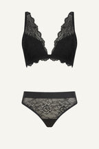 Black Lace Push Up Bra And Thong Set