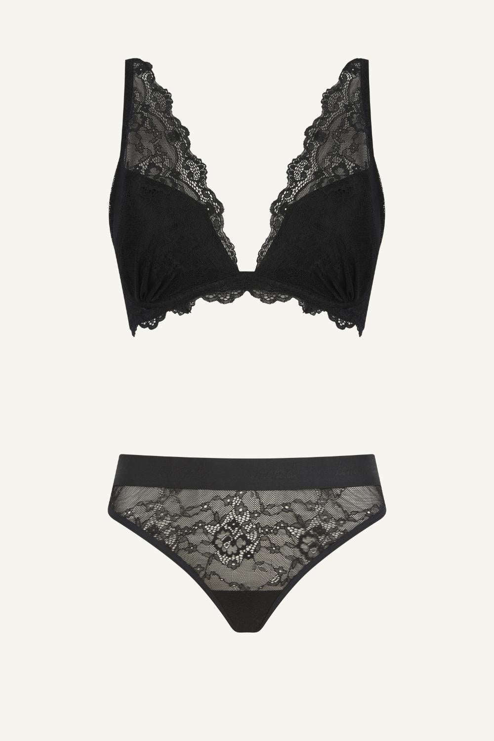 Black Lace Push Up Bra And Thong Set