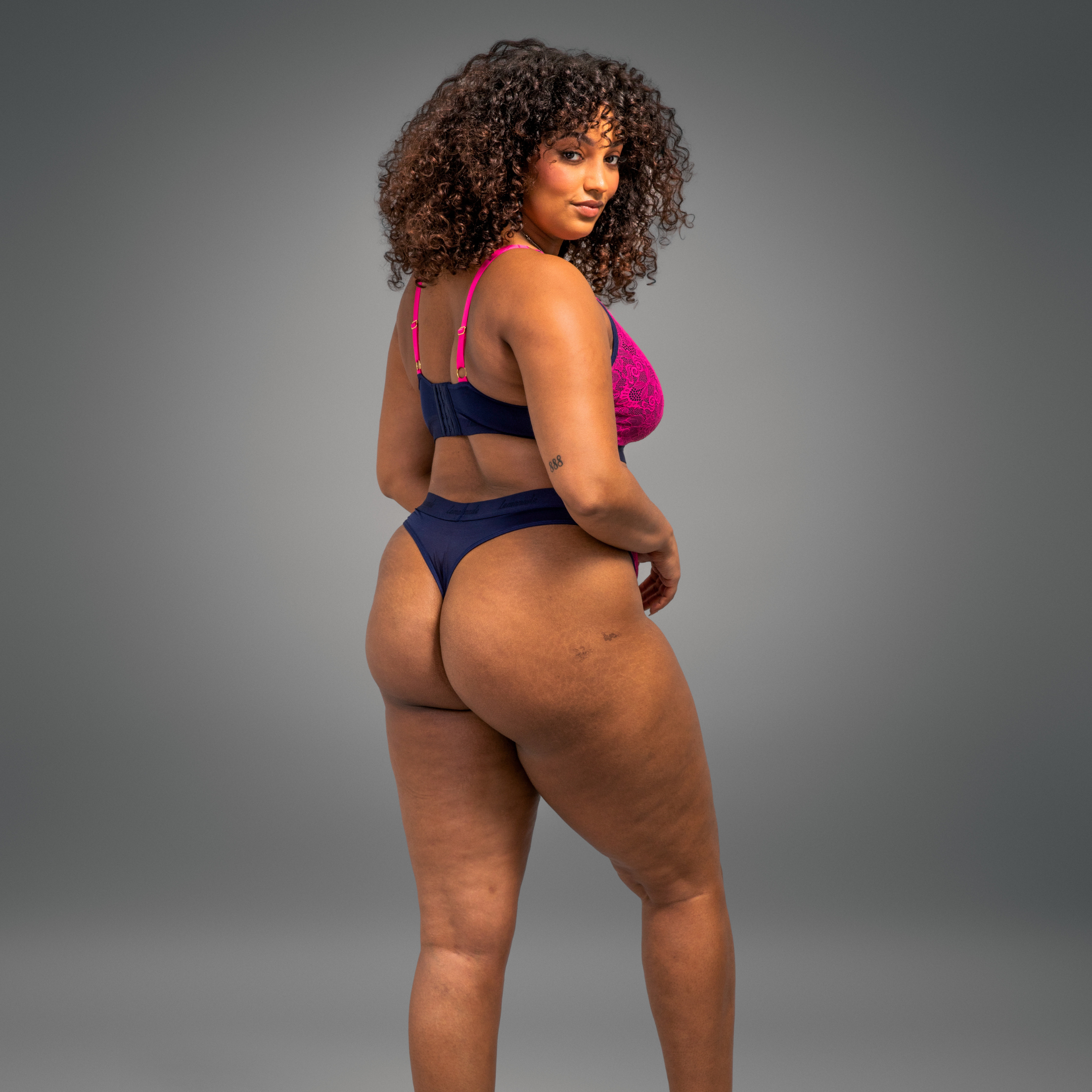 Synergy Lace Thong - Pink & Navy