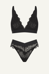 Signature Lace Bralette & V Brazilian Set - Black