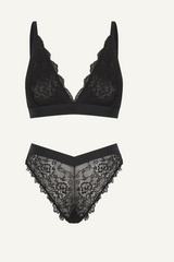 Signature Lace Bralette & Brief Set - Black
