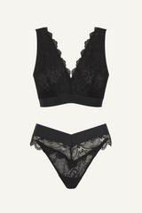 Signature Lace Fuller Cup Bralette & V Brazilian Set - Black