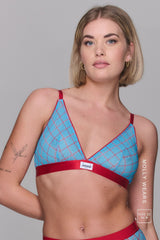 So Soft Mesh Check Print Bralette - Blue