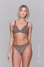 Leopard Print Mesh Bralette And Thong Set