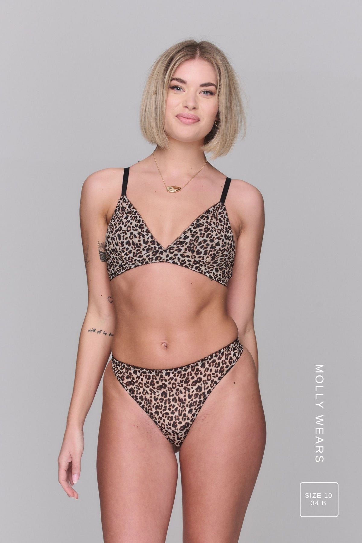 Leopard Print Mesh Bralette And Thong Set