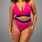 Signature Lace High Waisted Brief- Trilogy Pink & Navy