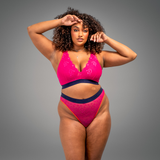 Signature Lace High Waisted Brief- Trilogy Pink & Navy