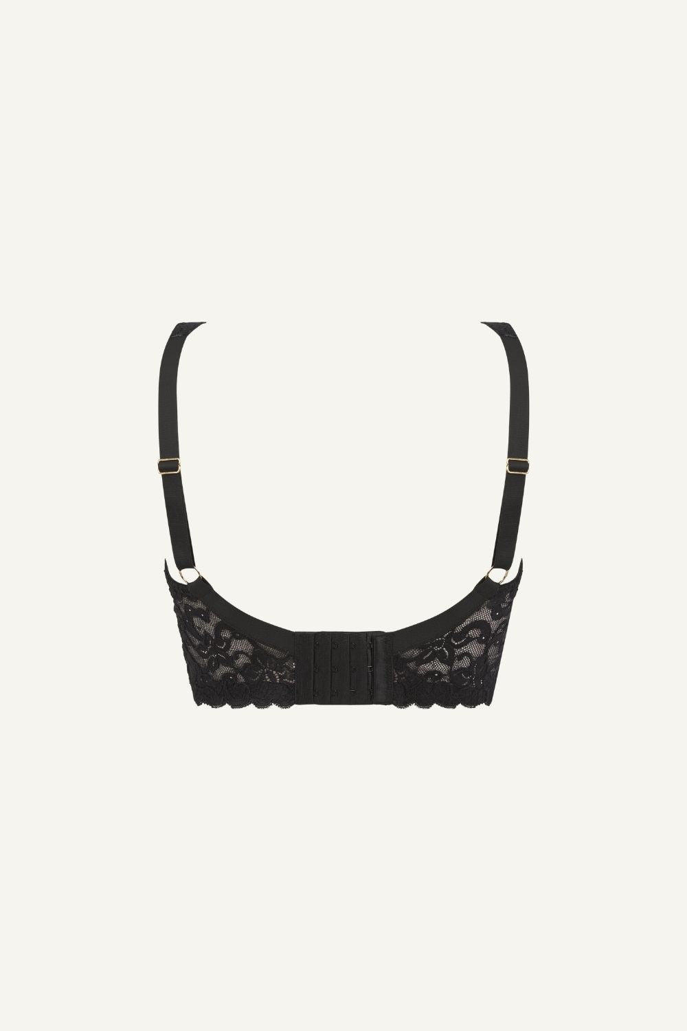 A ghost image of the back of the black silhouette lace fuller cup bra 