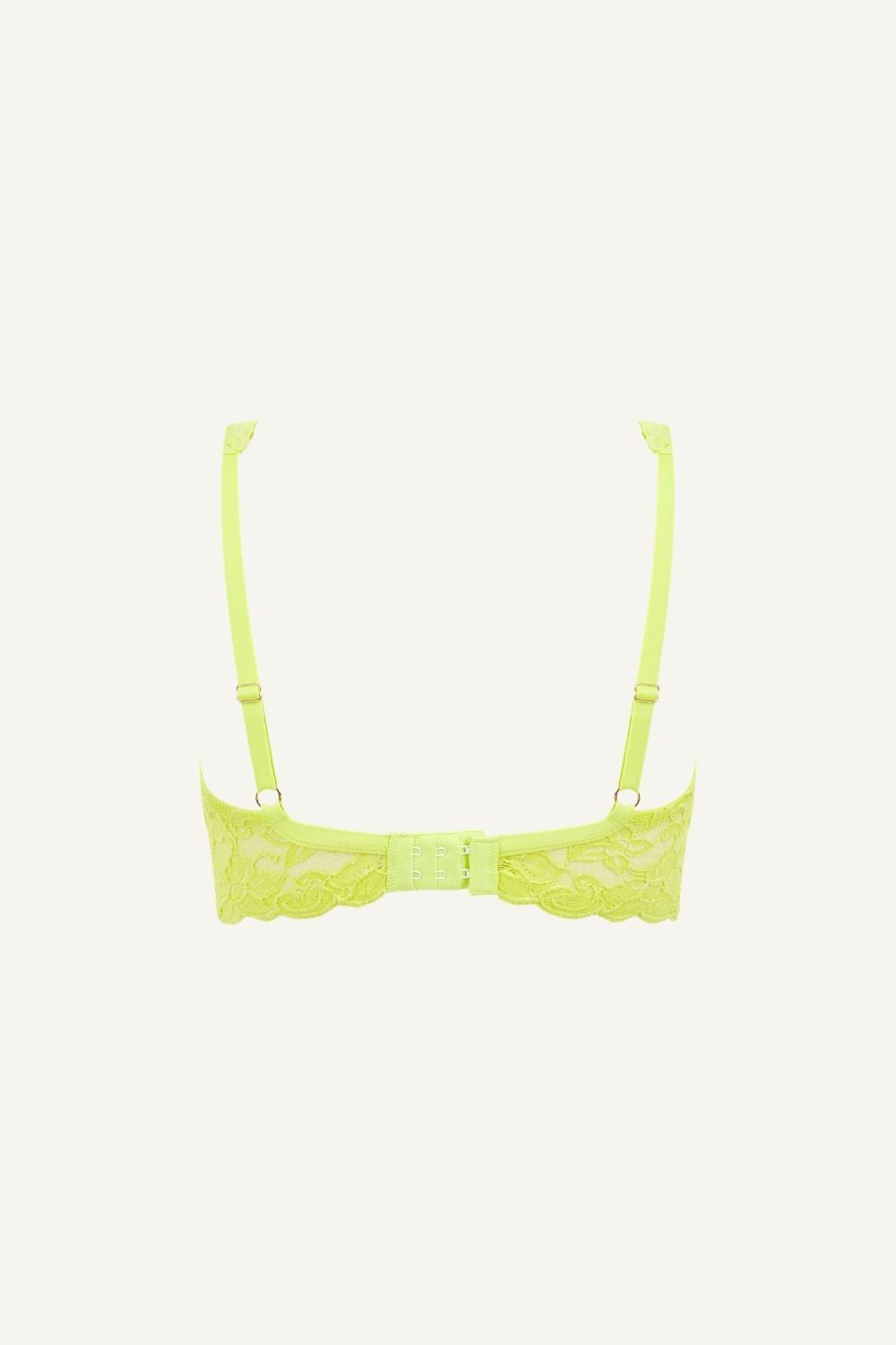 A ghost image of the back of the silhouette lace bra in the colour lime 