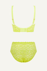 Silhouette Lace Bra & High Waisted Brief Set - Lime