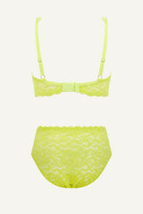 Silhouette Lace Bra & High Waisted Brief Set - Lime