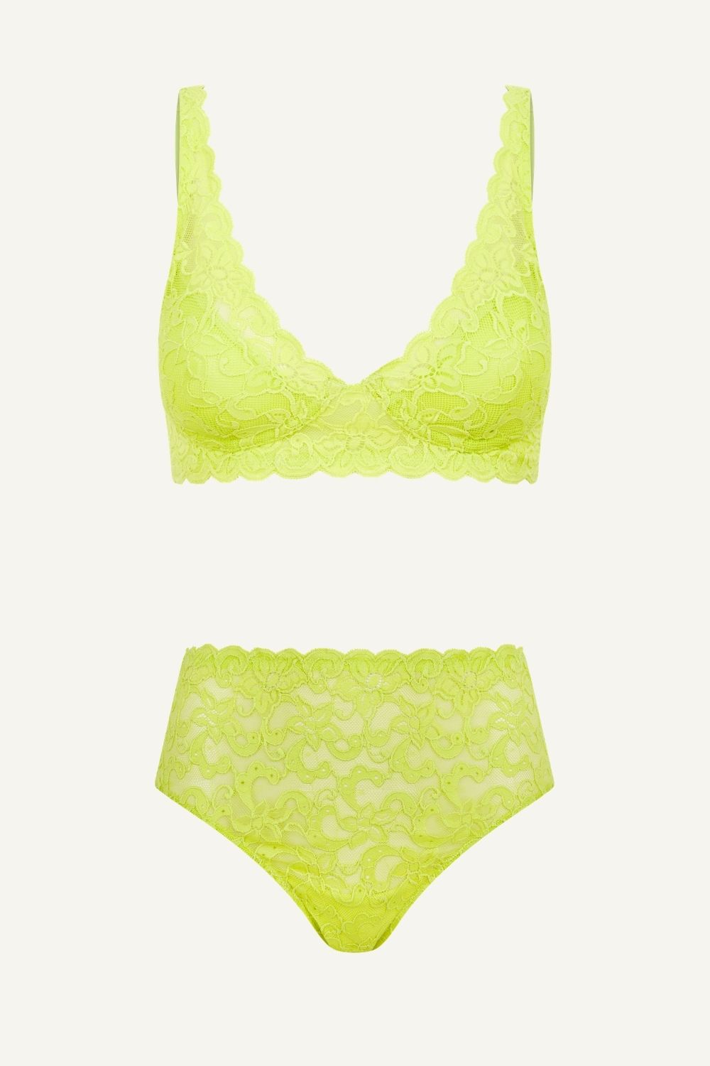 All Over Lime Lace Bra & Full Coverage Brief Set