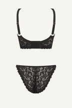 All Over Black Lace Bra And Tanga Set
