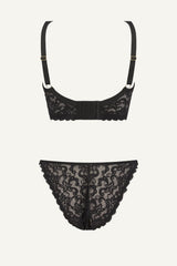 Silhouette Lace Bra & Tanga Set - Black
