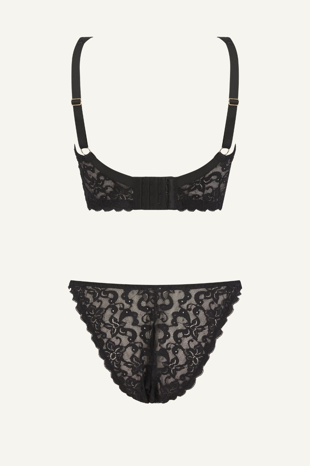 All Over Black Lace Bra And Tanga Set