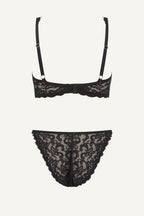 All Over Black Lace Bra And Tanga Set