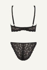 Silhouette Lace Bra & Tanga Set - Black