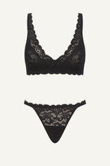 Silhouette Lace Bra & Tanga Set - Black