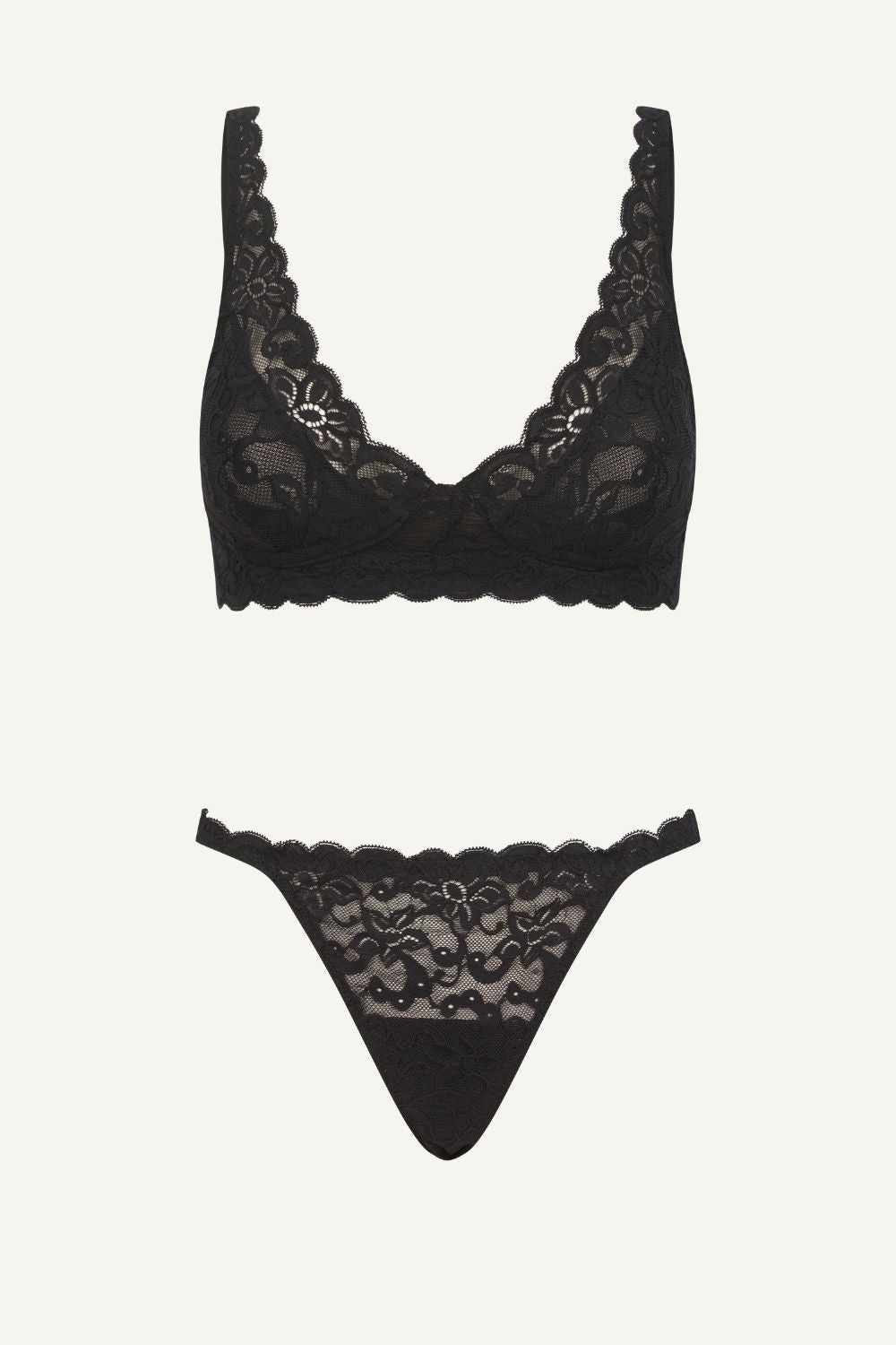 All Over Black Lace Bra And Tanga Set