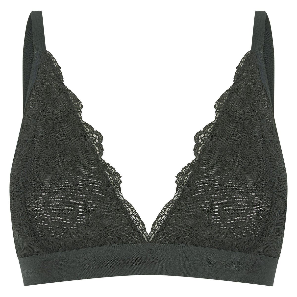 A ghost image of a black lace bralette