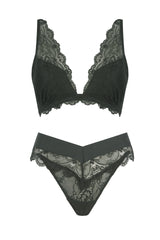 All Wonder, Push Up Bra & V Brazilian Set - Black Slate