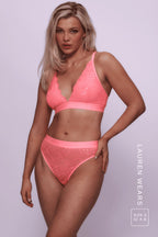 Neon Coral Lace Bralette And Brief Set